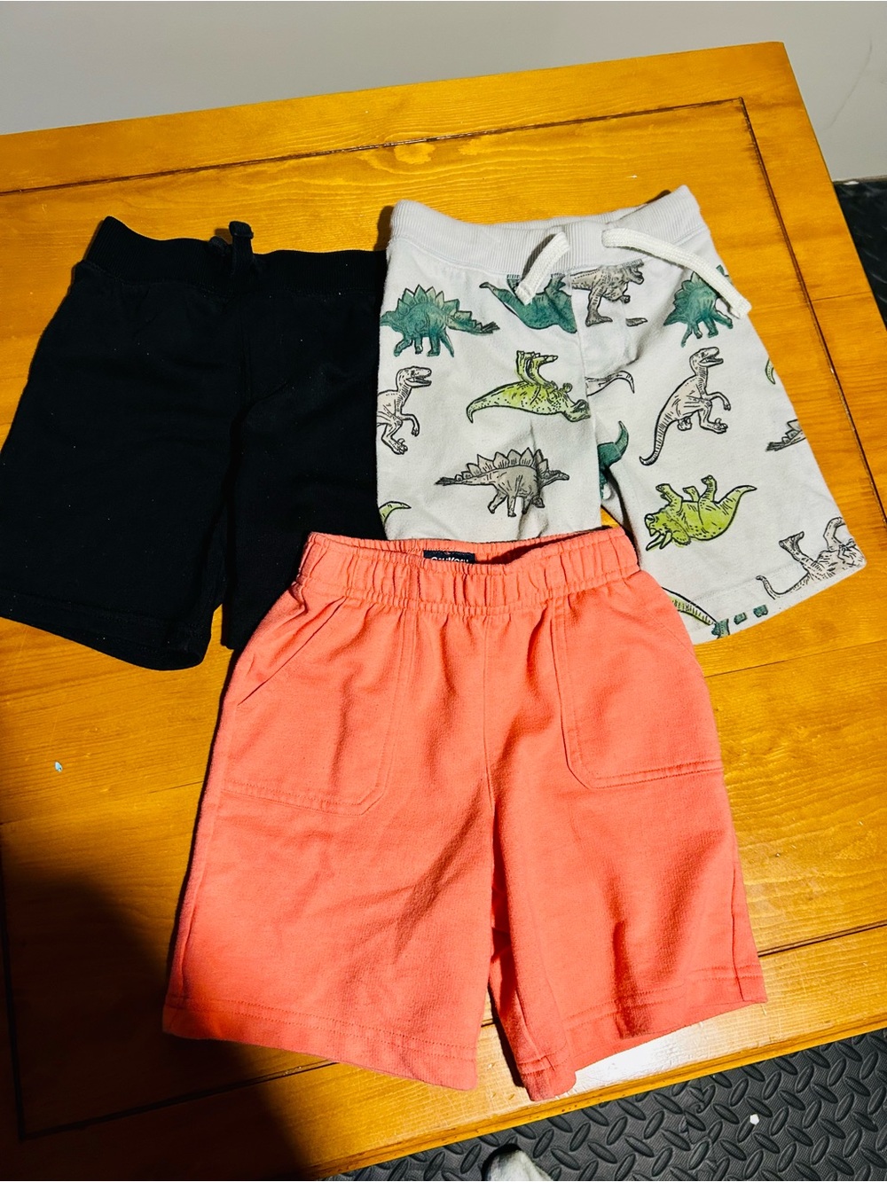 Boys size 5T Kids Sweatshorts - Black, Coral, White Dinosaur Print